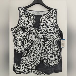 Jones New York Sport Sleeveless Blk/Wht Paisley Tank Top Size 1X 100% Cotton NWT